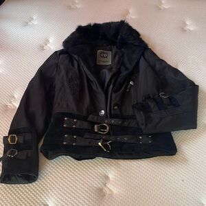 Dior Black Leather Jacket with Fur Trim